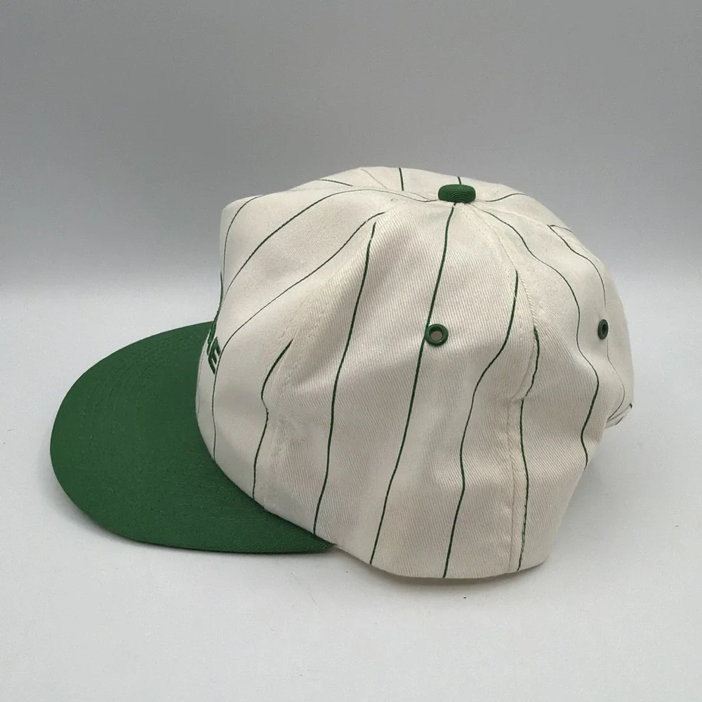 Vintage John Deere White Pinstripe Snapback Hat Green Agriculture USA